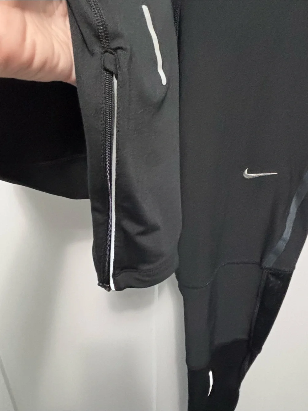 Nike Women Large Running Dri Fit Black Reflective Athletic Tights Tie Waist EUC